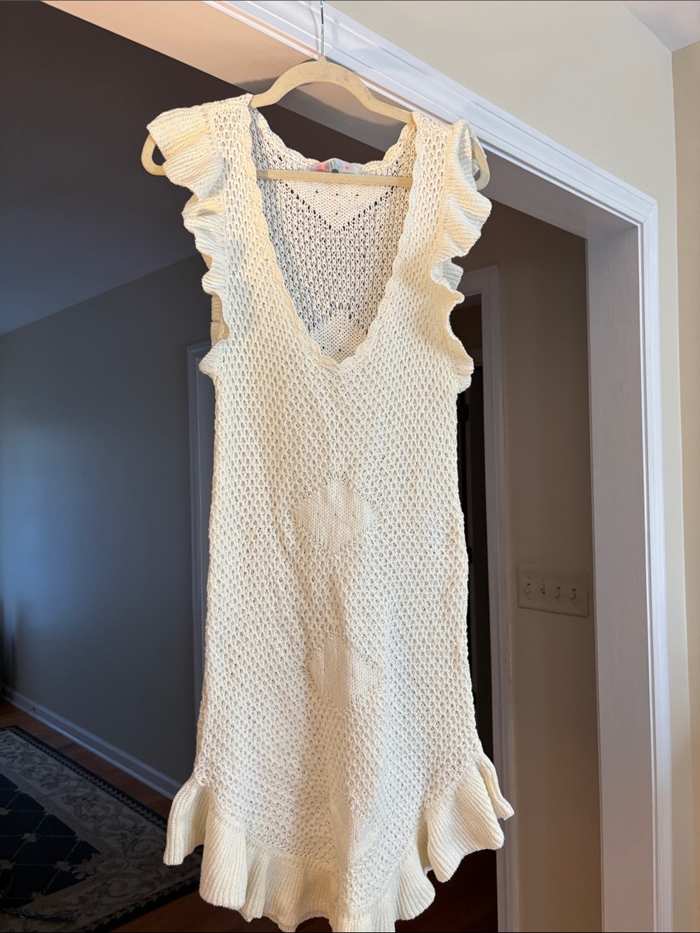 Free People Beach Crochet Knit Ruffle-Trim Sleeveless Dress